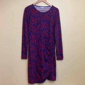 Boden | Mariner Blue Tulip Vine Ruched Long Sleeve Unlined Jersey Dress 8